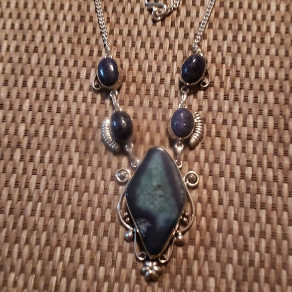 Handcrafted Solar Agate Lapis Lazuli Necklace - Picture 2 of 5
